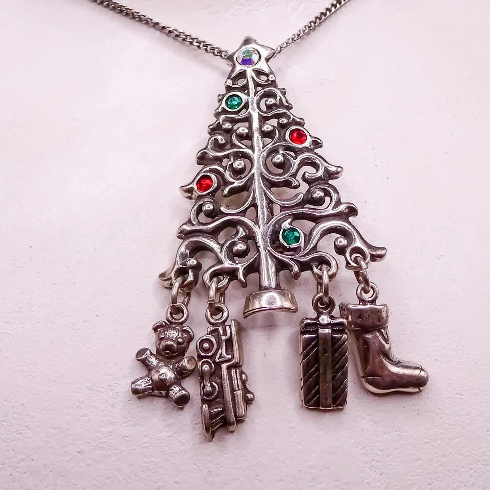 Schube Christmas Tree Pendant Necklace Brooch Pin Charm Sterling Silver 925